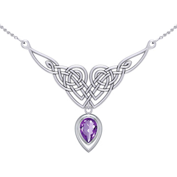 Celtic Knotwork Sterling Silver Necklace with Large Gemstone TNC573